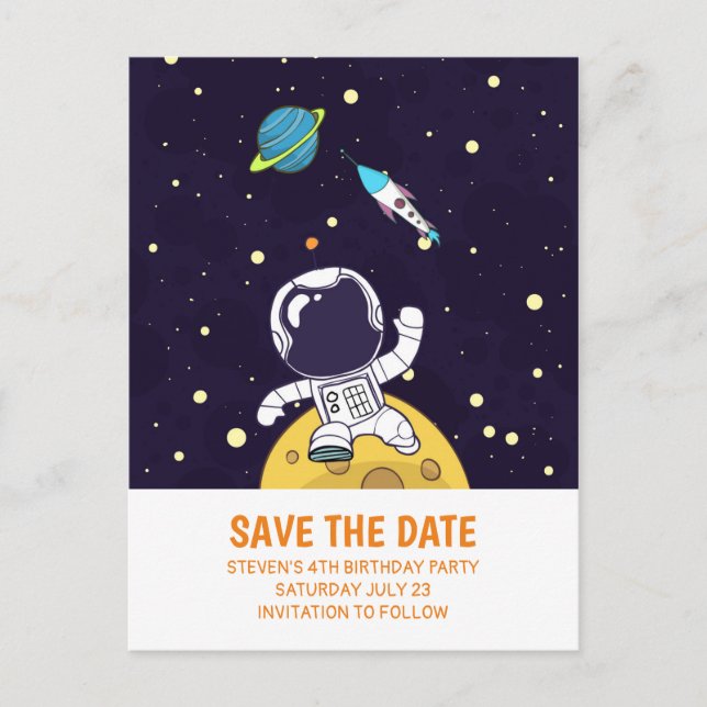 Cartão Postal Astronauta Explorando o Espaço Save the Date (Frente)