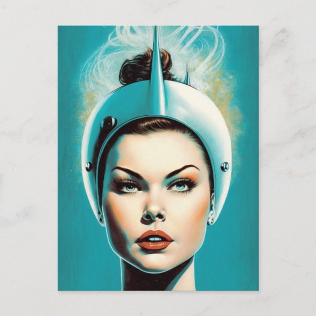 Cartão Postal Astronauta Feminina Vintage  (Frente)