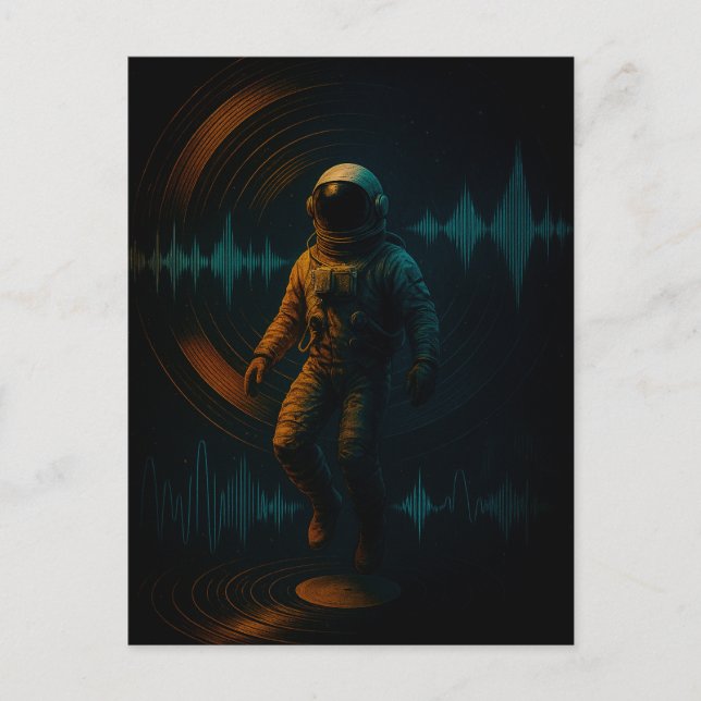 Cartão Postal Astronauta Flutuante na Arte Sonora Glitchwave (Frente)