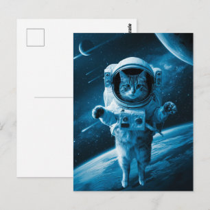Cartão Postal Astronauta Galáxia Planeta Espaço Gato Gatito Gati