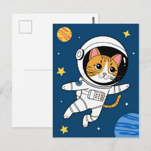 Cartão Postal Astronauta Galáxia Planeta Espaço Gato Gatito Gati