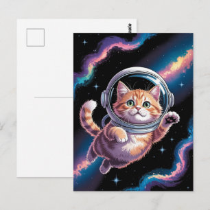 Cartão Postal Astronauta Galáxia Planeta Espaço Gato Gatito Gati