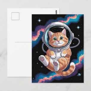Cartão Postal Astronauta Galáxia Planeta Espaço Gato Gatito Gati