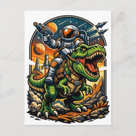 Cartão Postal Astronauta Montando um T-Rex – Dinossauro Espacial