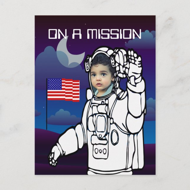 Cartão Postal Astronauta na Lua Menino do Espaço Sideral Anivers (Frente)