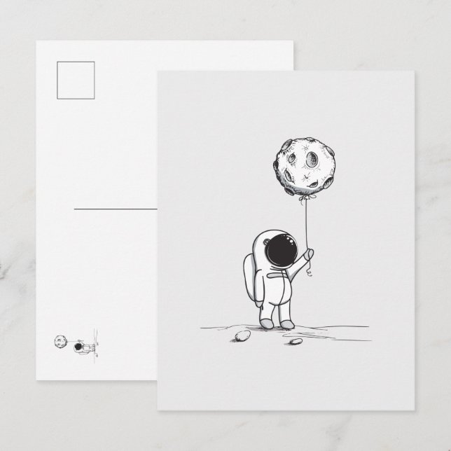 Cartão Postal Astronauta no espaço com balão da lua cosmos estre (Frente/Verso)