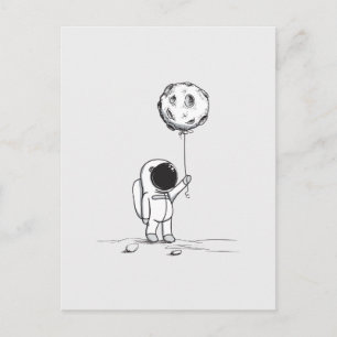Cartão Postal Astronauta no espaço com balão da lua cosmos estre