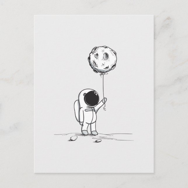 Cartão Postal Astronauta no espaço com balão da lua cosmos estre (Frente)