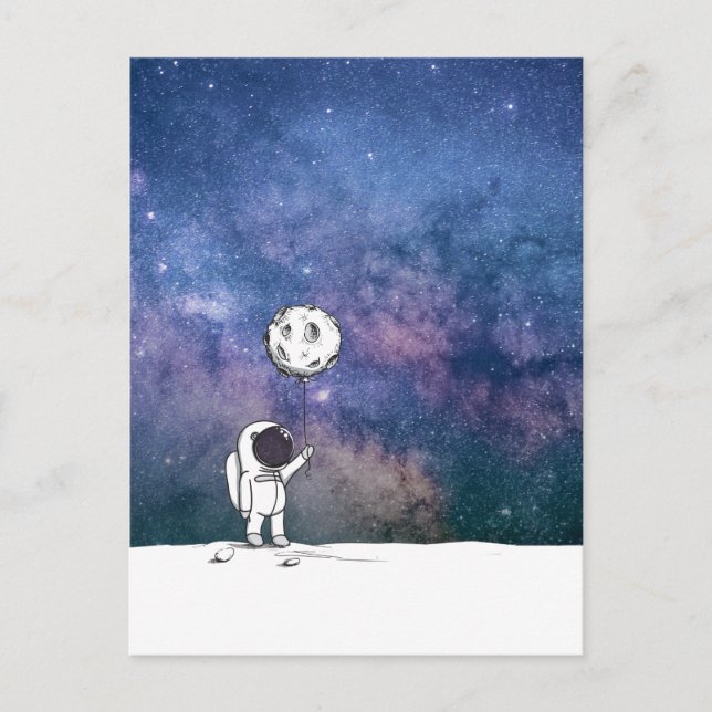 Cartão Postal Astronauta no espaço com balão da lua cosmos estre (Frente)