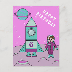 Cartão Postal Astronauta no Espaço da Lua Feliz Aniversário