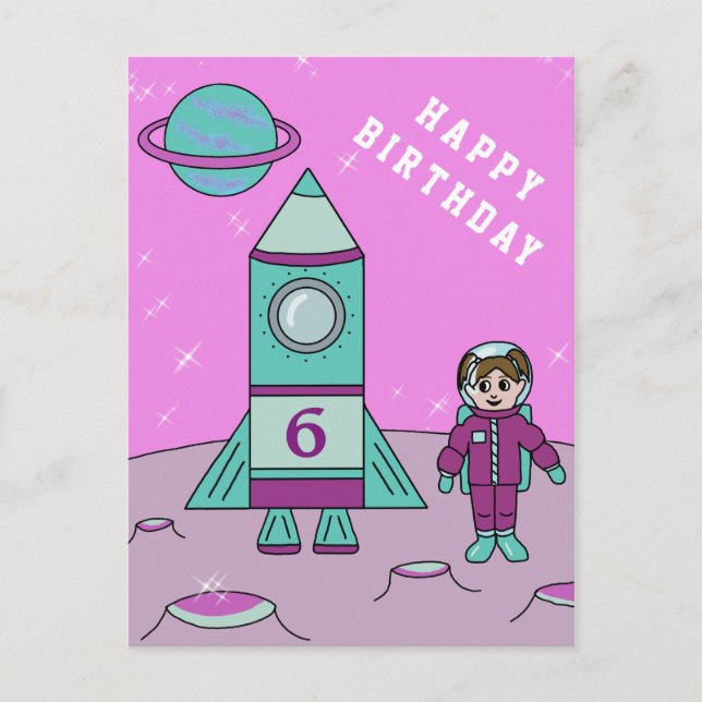Cartão Postal Astronauta no Espaço da Lua Feliz Aniversário (Frente)