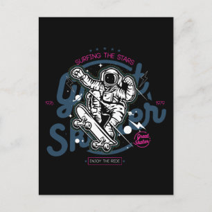 Cartão Postal Astronauta no skate   Surfe nas Estrelas