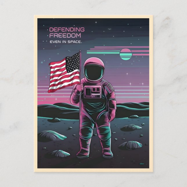 Cartão Postal Astronauta Patriótica dos EUA LoFi Vaporwave, 80s (Frente)