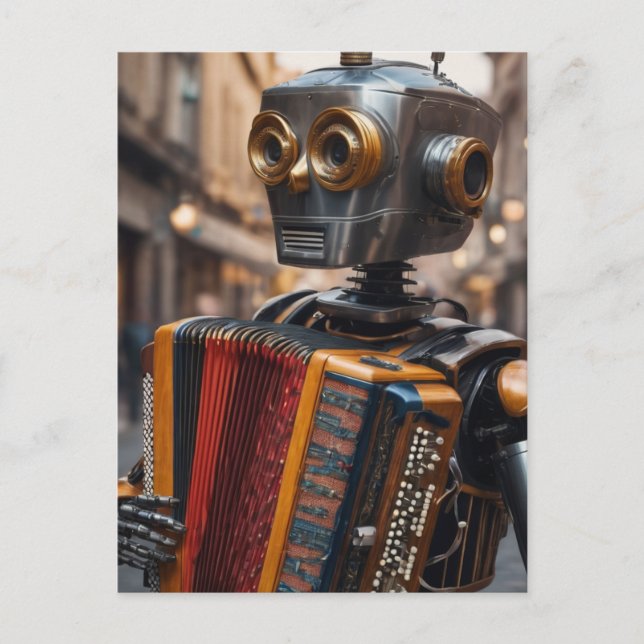 Cartão Postal astronauta tocando acordeão (Frente)