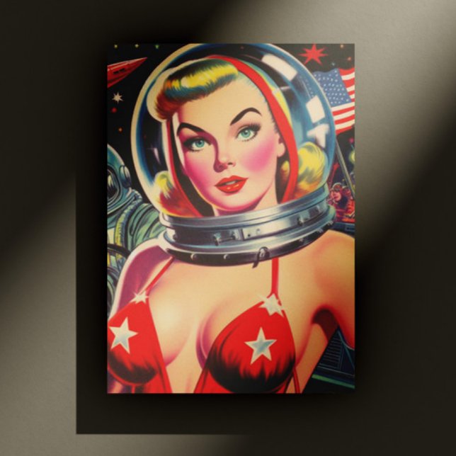 Cartão Postal Astronauta Vintage Pin-up (Criador carregado)