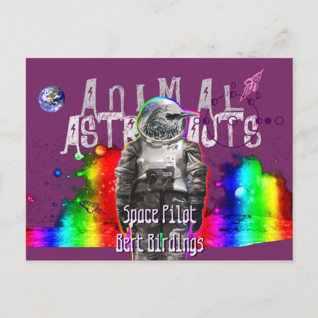 Cartão Postal Astronautas Animais (Frente)