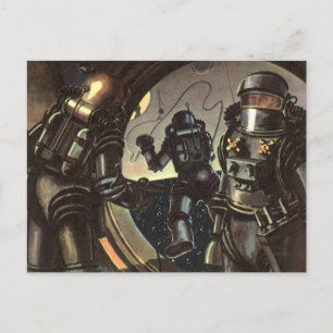 Cartão Postal Astronautas de Ficção Científica Vintage em Cam