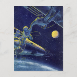 Cartão Postal Astronautas de Ficção Científica Vintage no Espaço