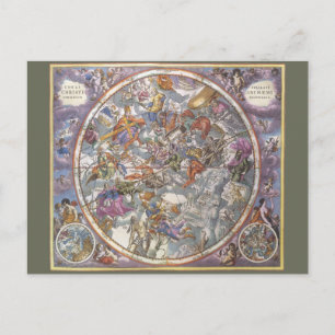 Cartão Postal Astronomia Vintage, Mapa de Constelações Cristã