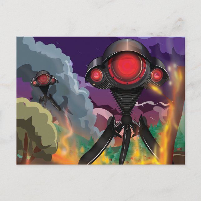 Cartão Postal Ataque de Alienígena de Ficção Científica! (Frente)