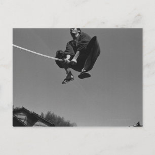 Cartão Postal Ataque de salto guerreiro Samurai com espada 3