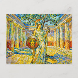 Cartão Postal Atena com Coruja e Escudo junto à Oliveira no Temp