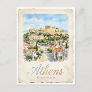 Cartão Postal Atenas aquarela cidade 