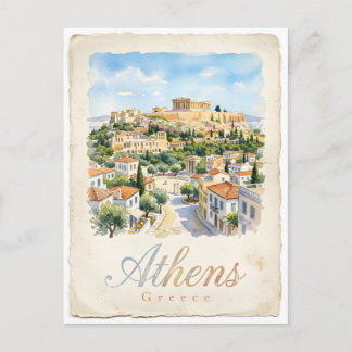 Cartão Postal Atenas aquarela cidade 