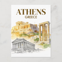 Atenas Grécia Acrópole Aquarela Esboço Viagem