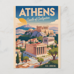 Cartão Postal Atenas Grécia Céu Retro Paisagem Urbana Viagem