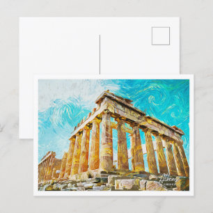 Cartão Postal Atenas Óleo Grego Pintura Paisagem Urbana