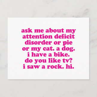 Cartão Postal Atenção Déficit Disorder Cote ADD ADHD - Rosa