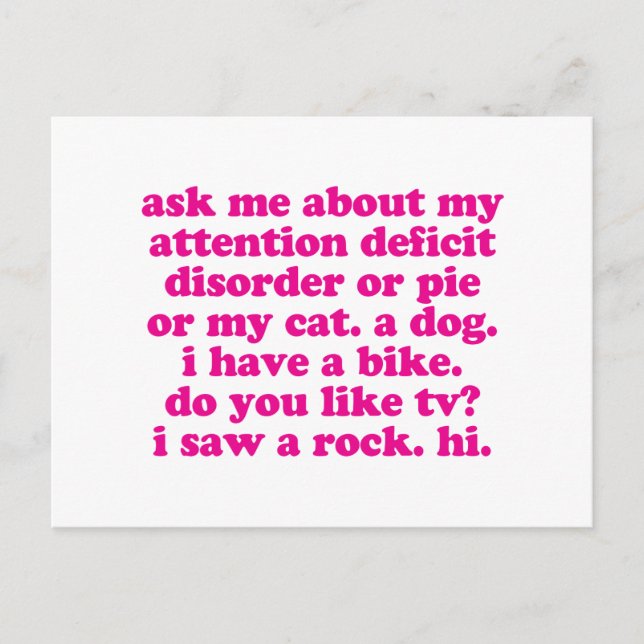 Cartão Postal Atenção Déficit Disorder Cote ADD ADHD - Rosa (Frente)