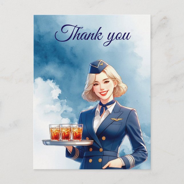 Cartão Postal Atendente de voo Aeromoça servindo bebidas (Frente)