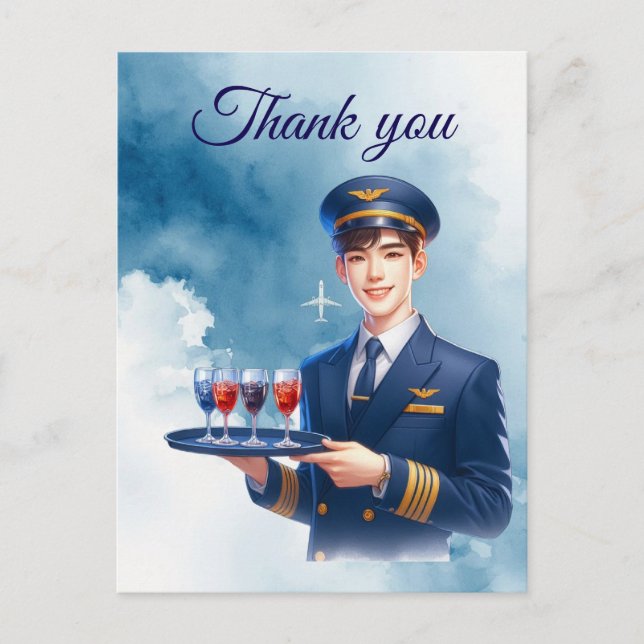 Cartão Postal Atendente de voo Aeromoça servindo bebidas (Frente)