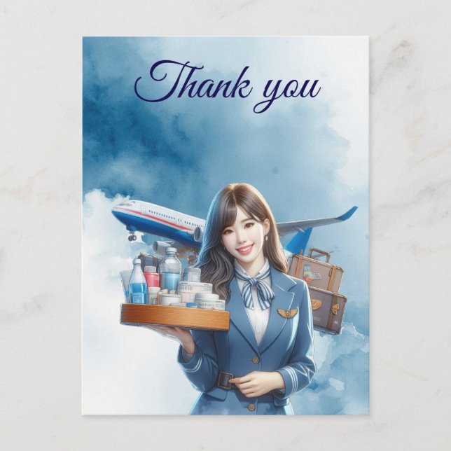 Cartão Postal Atendente de voo Aeromoça servindo bebidas (Frente)
