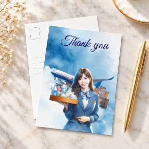 Cartão Postal Atendente de voo Aeromoça servindo bebidas