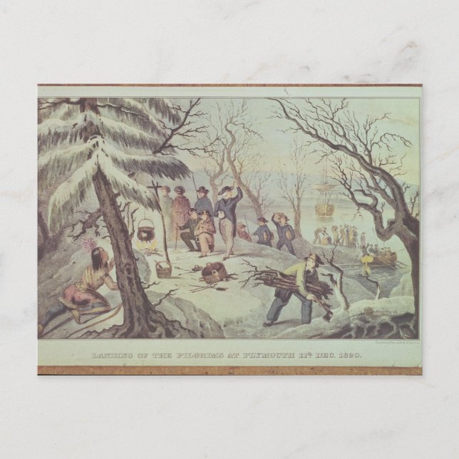 Cartão Postal Aterrissagem dos peregrinos em Plymouth (Frente)