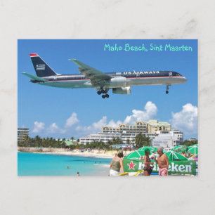 Cartão Postal Aterro de avião sobre Maho Beach, Sint Maarten, S
