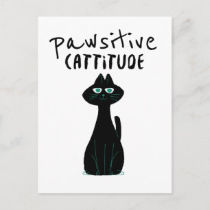 Cartão Postal Atitude Felina Positiva Humor de Gato Preto e Bran