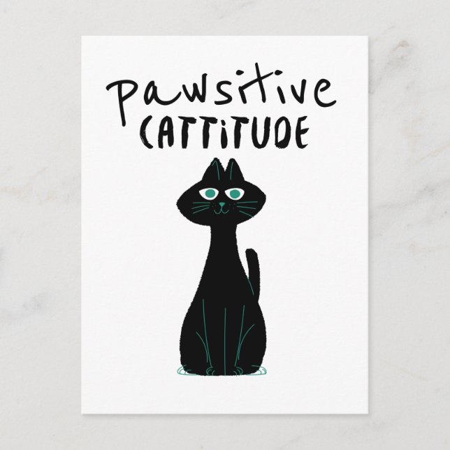 Cartão Postal Atitude Felina Positiva Humor de Gato Preto e Bran (Frente)
