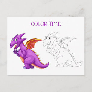 Cartão Postal Atividade De Coloração Do Dragão Laranja Laranj