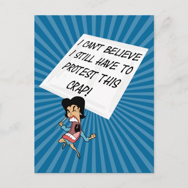 Cartão Postal Ativista furioso com sinal de protesto (Frente)