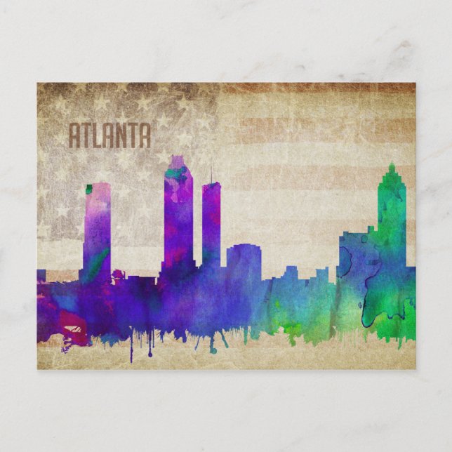 Cartão Postal Atlanta, GA | Linha Skyline Cidade de Cores (Frente)