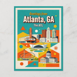 Cartão Postal Atlanta GA O ATL Retro Caprichoso