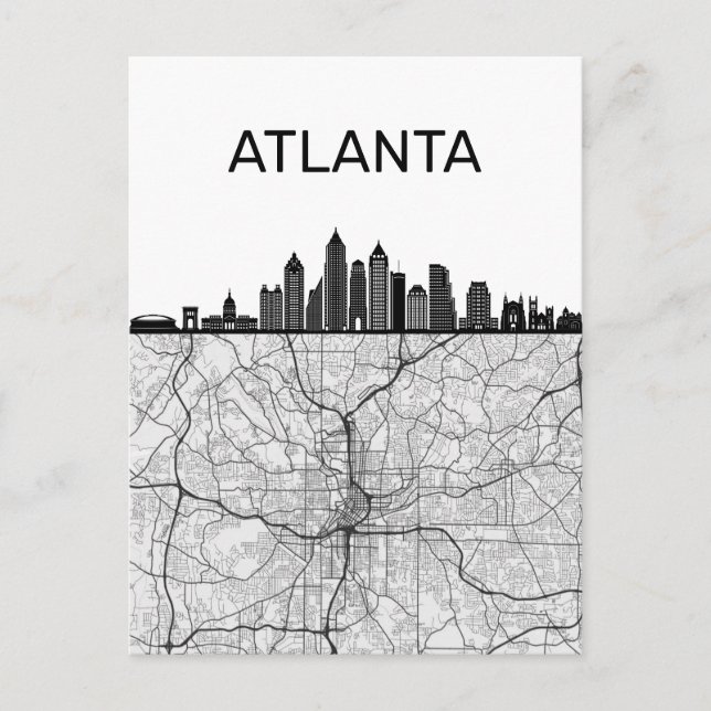 Cartão Postal Atlanta Georgia City Skyline Com Mapa (Frente)