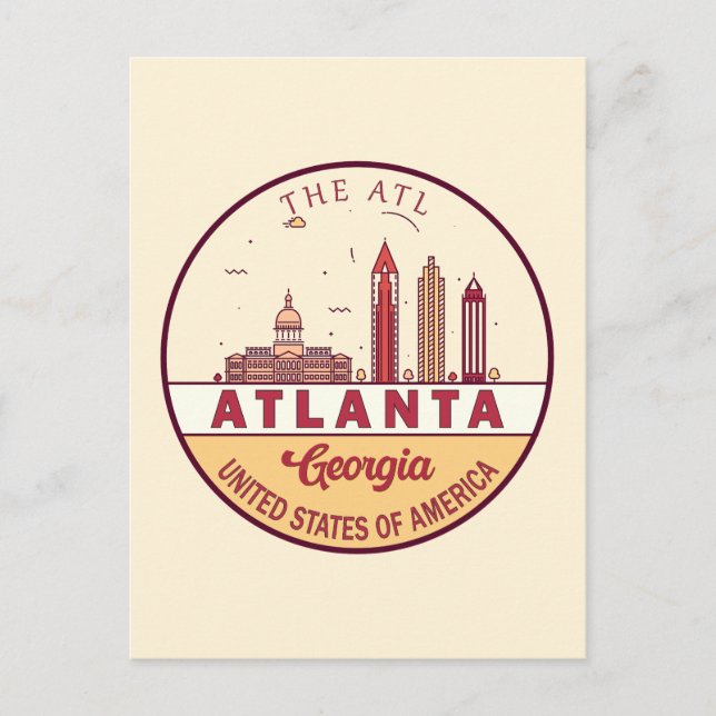 Cartão Postal Atlanta Georgia City Skyline Emblem (Frente)