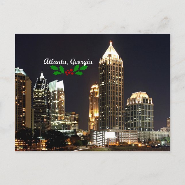 Cartão Postal Atlanta, Georgia Skyline com o Natal Holly (Frente)