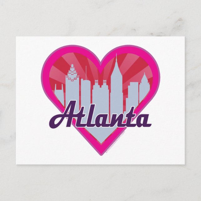 Cartão Postal Atlanta Skyline Sunburst Heart (Frente)