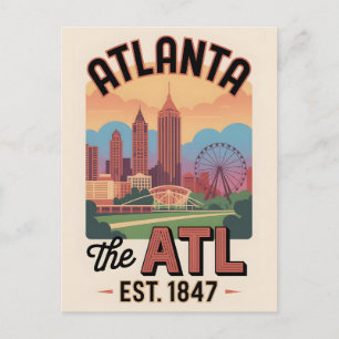 Cartão Postal Atlanta Vintage Geórgia O ATL Viagem Retro
